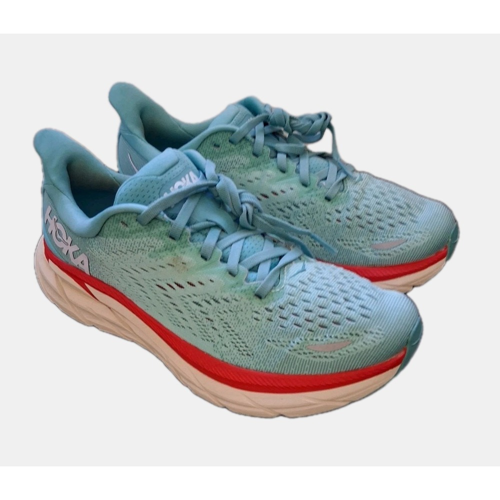 Hoka One One Clifton 8 Blue Red Women's Size 7.5 B Running Shoes‎